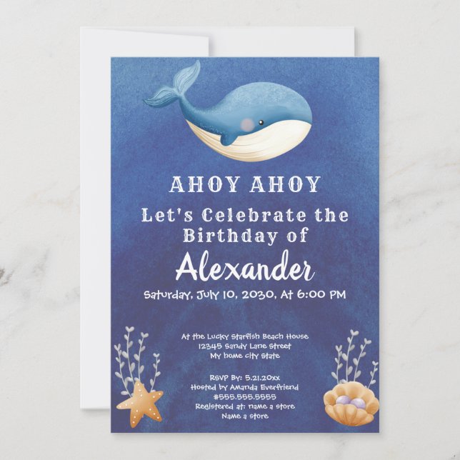 Invitation Baleine de Boho, sous la mer Boy fête d'anniversai (Devant)
