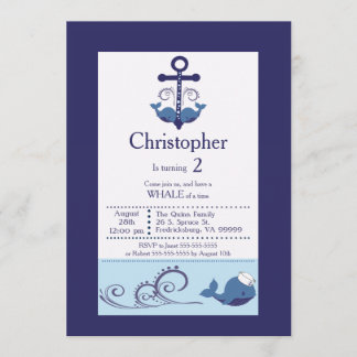 Invitation Baleine de garçon/Ancre Anniversaire