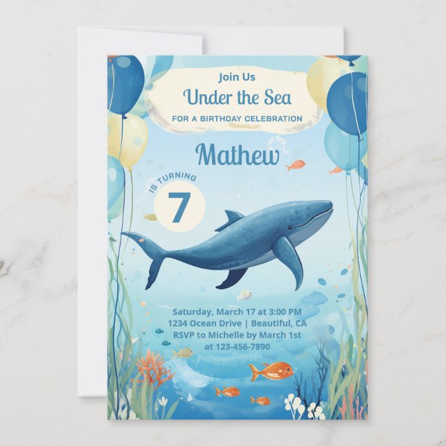 Invitation Baleine d'eau douce sous l'océan marin Anniversair (Devant)