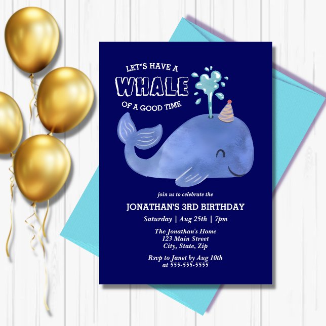 Invitation Baleine d'un temps mignon Casquette de fête Marine (Créateur téléchargé)