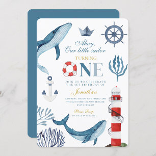 Invitation Baleine Marin Aquarelle Mer 1er Anniversaire