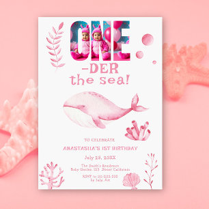 Invitation Baleine rose au-dessus de la mer 1er anniversaire