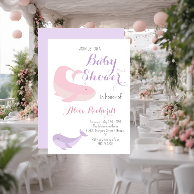 Invitation Baleine rose Lilac Pastel Baby shower de poisson d (Créateur téléchargé)