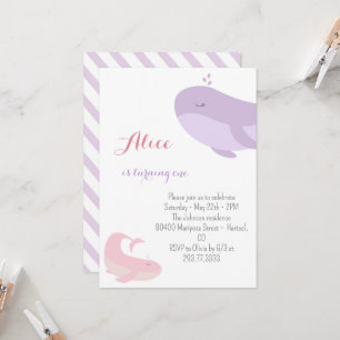 Invitation Baleine rose Lilac Poisson de mer 1ère fête d'anni