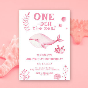 Invitation Baleine Rose Oneder la mer 1er anniversaire 