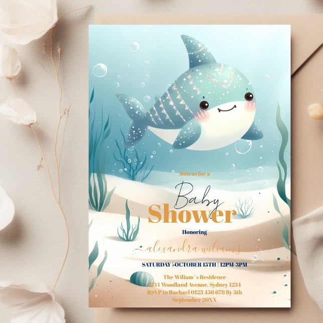 Invitation Baleine sous le Baby shower d'aquarelle bleu marin (Créateur téléchargé)
