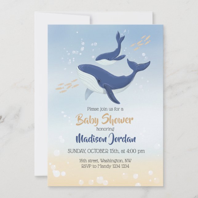 Invitation Baleine sous l'invitation du Baby shower marin (Devant)