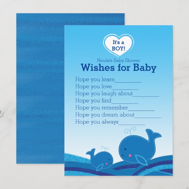 Invitation Baleines bleues Wives for Baby shower Game (Devant / Derrière)