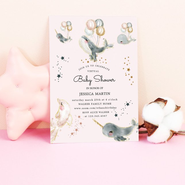 Invitation Baleines Magiques Et Étoiles Baby shower Virtuel (Créateur téléchargé)