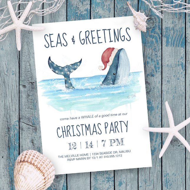 Invitation Baleines Père Noël Sea Nautical Christmas Party (Créateur téléchargé)