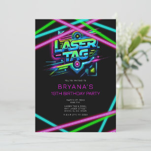 Invitation Balise laser rose vert bleu fête d'anniversaire