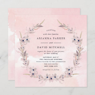 Invitation Balises d'aquarelle Vague florale rose rousse