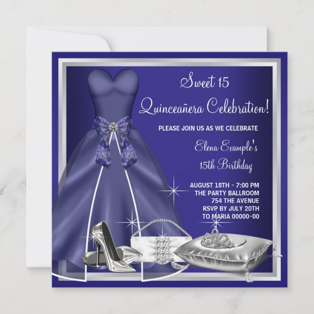 Invitation Ball Gown High Heures Royal Blue Quinceanera (Devant)
