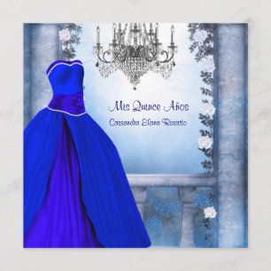 Invitation Ball Gown Royal Navy Blue Rose Quinceanera