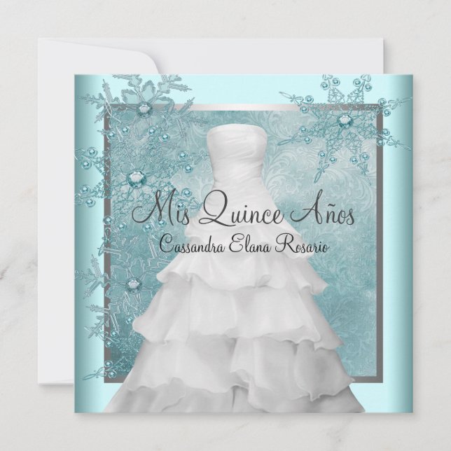 Invitation Ball Gown Turquoise Blue Hiver Flèches de neige Qu (Devant)