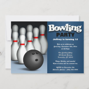 Invitation Ball & Pins Blue Bowling Anniversaire Fête Invitat