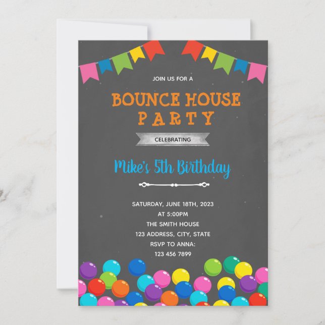 Invitation Ball pit anniversaire bonsoir maison (Devant)
