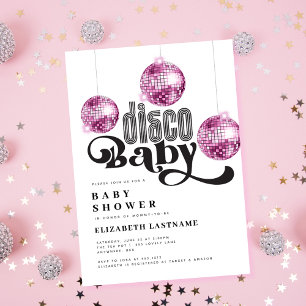 Invitation Balle de disco rose Fête prénatale rétro disco Béb