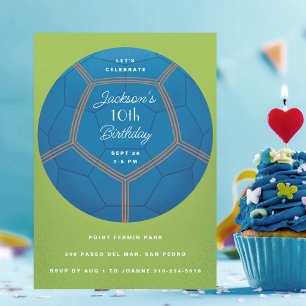 Invitation Balle de football bleu fête d'anniversaire