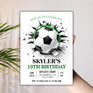 Invitation Balle de football percée 10e fête d'anniversaire