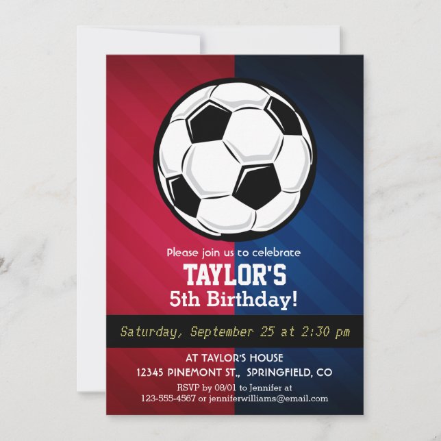 Invitation Balle de football ; rouge, blanc et bleu (Devant)