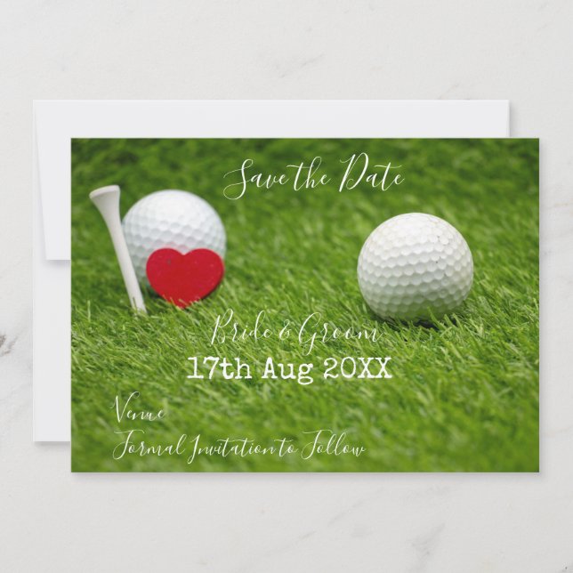Invitation Balle de golf et tee Save the Date avec amour sur  (Devant)
