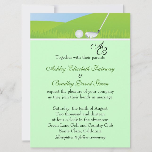 Invitation Balle de golf jouant au golf le mariage vert de (Devant)