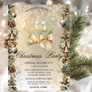 Invitation Balle de Noël, Cloches Pinecones, Reindeer, Verre