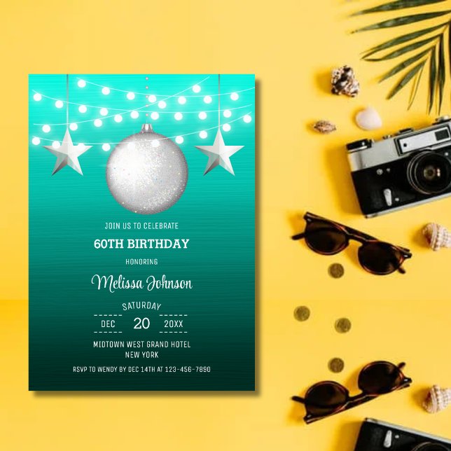 Invitation Balle de Noël Silver Star Turquoise Gradient Anniv (Créateur téléchargé)