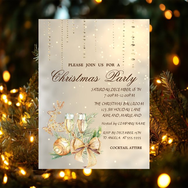 Invitation Balle de Noël, Verre de vin, Bow, Fête des rennes (Créateur téléchargé)