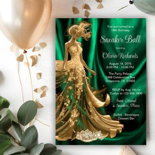 Invitation Balle de Sneaker élégante verte émeraude et or