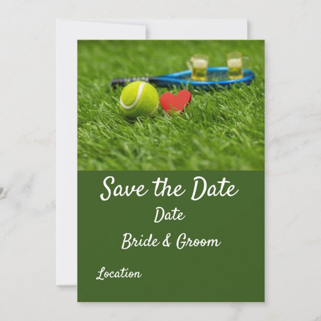 Invitation Balle de tennis sur l'herbe verte avec amour maria (Devant)