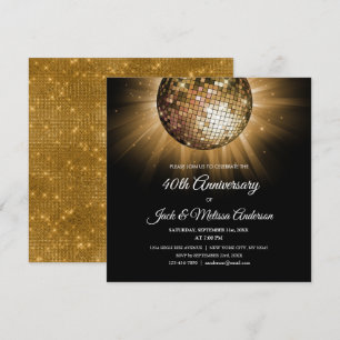 Invitation Balle disco dorée pour fête des 40 ans de mariage