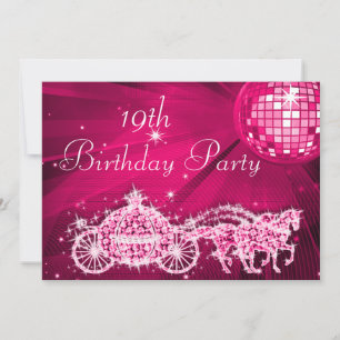 Invitation Balle Disco, Princesse Coach & Chevaux 19ème Anniv
