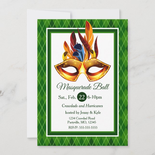 Invitation Balle mascarade, Jacquard vert (Devant)