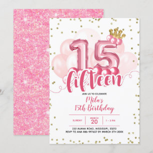 Invitation Balle rose de la Couronne Quinze Anniversaire Invi
