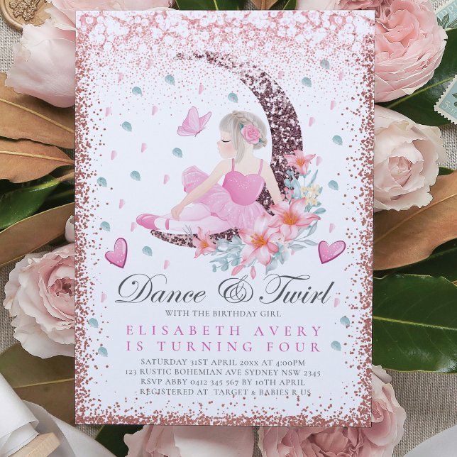 Invitation Ballerina Anniversaire Lune Danse & Twirl (Créateur téléchargé)