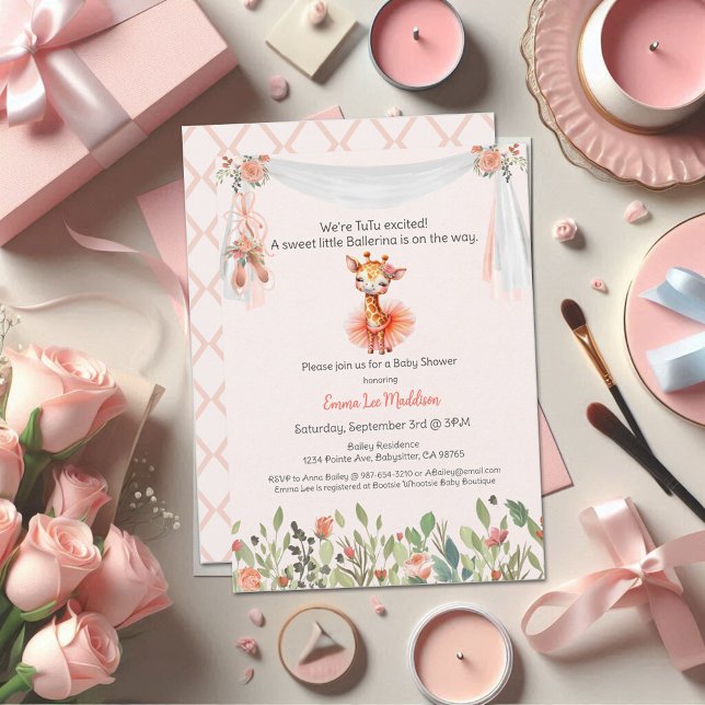 Invitation Ballerina Baby Girl Douche Tutu Elegant Giraffe (Créateur téléchargé)