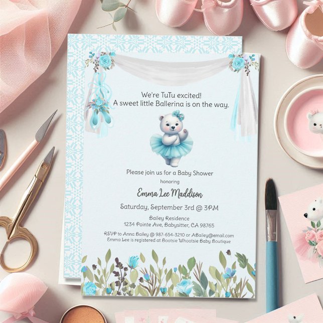 Invitation Ballerina Baby Girl Douche Tutu Ours Polaire Excit (Créateur téléchargé)