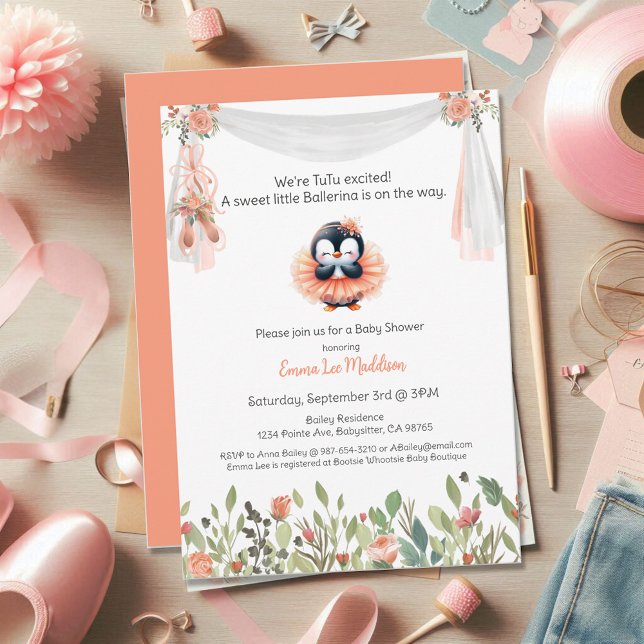 Invitation Ballerina Baby Girl Douche Tutu Pingouin excité (Créateur téléchargé)