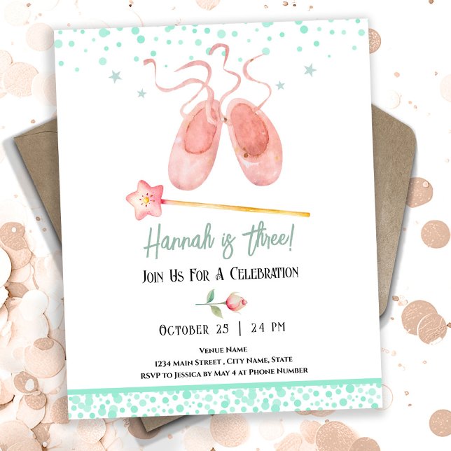 Invitation Ballerina Ballet Chaussons 3e anniversaire fille (Créateur téléchargé)