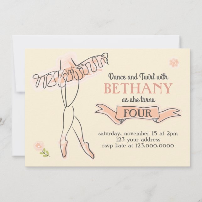 Invitation Ballerina/Ballet Party (Devant)