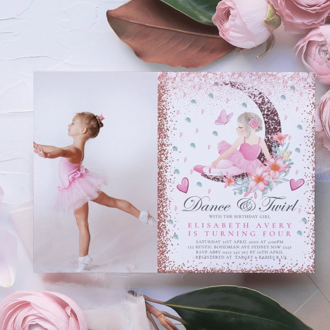 Invitation Ballerina Birthday Moon Dance & Twirl Photo (Créateur téléchargé)