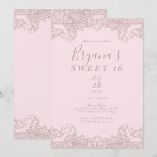 Invitation Ballerina Blush Rose Parties scintillant Dentelle
