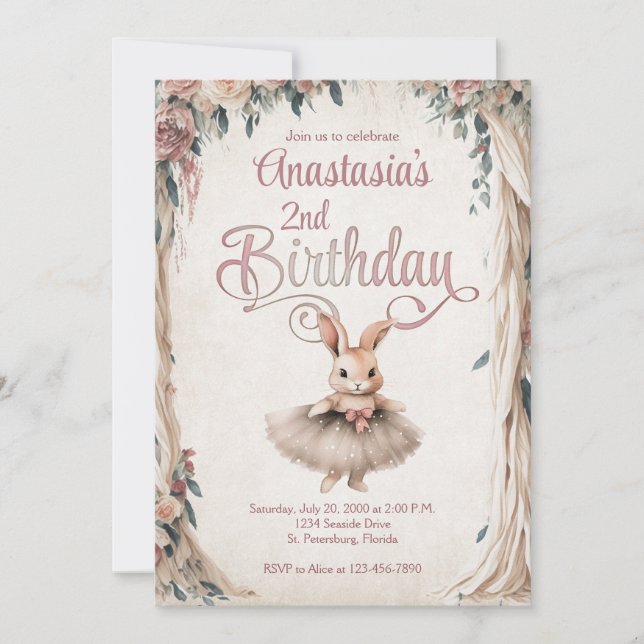Invitation Ballerina Bunny Girl Anniversaire (Devant)