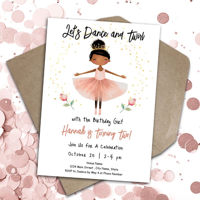 Invitation Ballerina Dance Twirl 2e anniversaire fille rose (Créateur téléchargé)