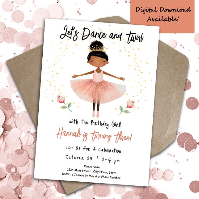 Invitation Ballerina Dance Twirl 3e anniversaire fille rose (Créateur téléchargé)