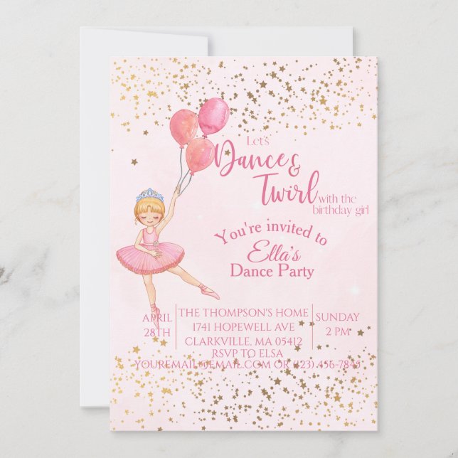 Invitation Ballerina danse rose aquarelle (Devant)