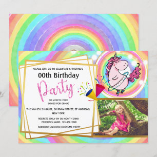 Invitation Ballerina de licorne arc-en-ciel 2 photo filles an
