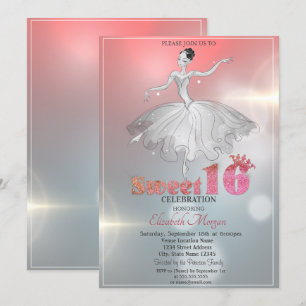 Invitation Ballerina élégante, Parties scintillant douce 16